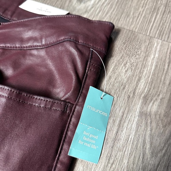 Edgely Womens Burgundy Retro Slim Straight High Rise Faux Leather Jeans 22W - Picture 4 of 8